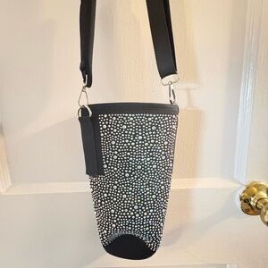Black Rhinestone Crossbody Bottle Holder Bag